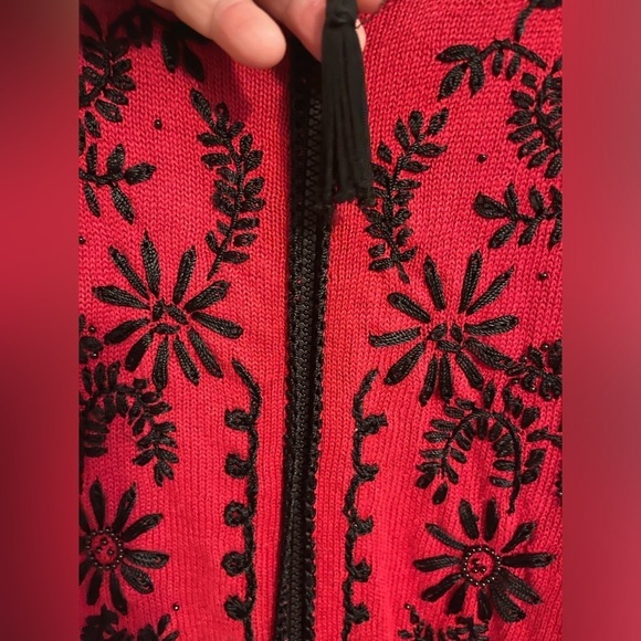 Kathie Lee Vintage Sweater Women’s S, RED & BLACK zip, peeling & stitching loss - Picture 3 of 12